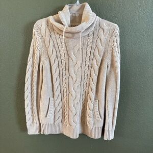 L.L. Bean Cable Knit Cowl Neck Sweater - Cream